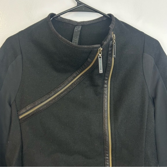 Coragroppo Black Wool & Leather Cowl Neck Multi Zipper Jacket Size Small - Picture 2 of 12
